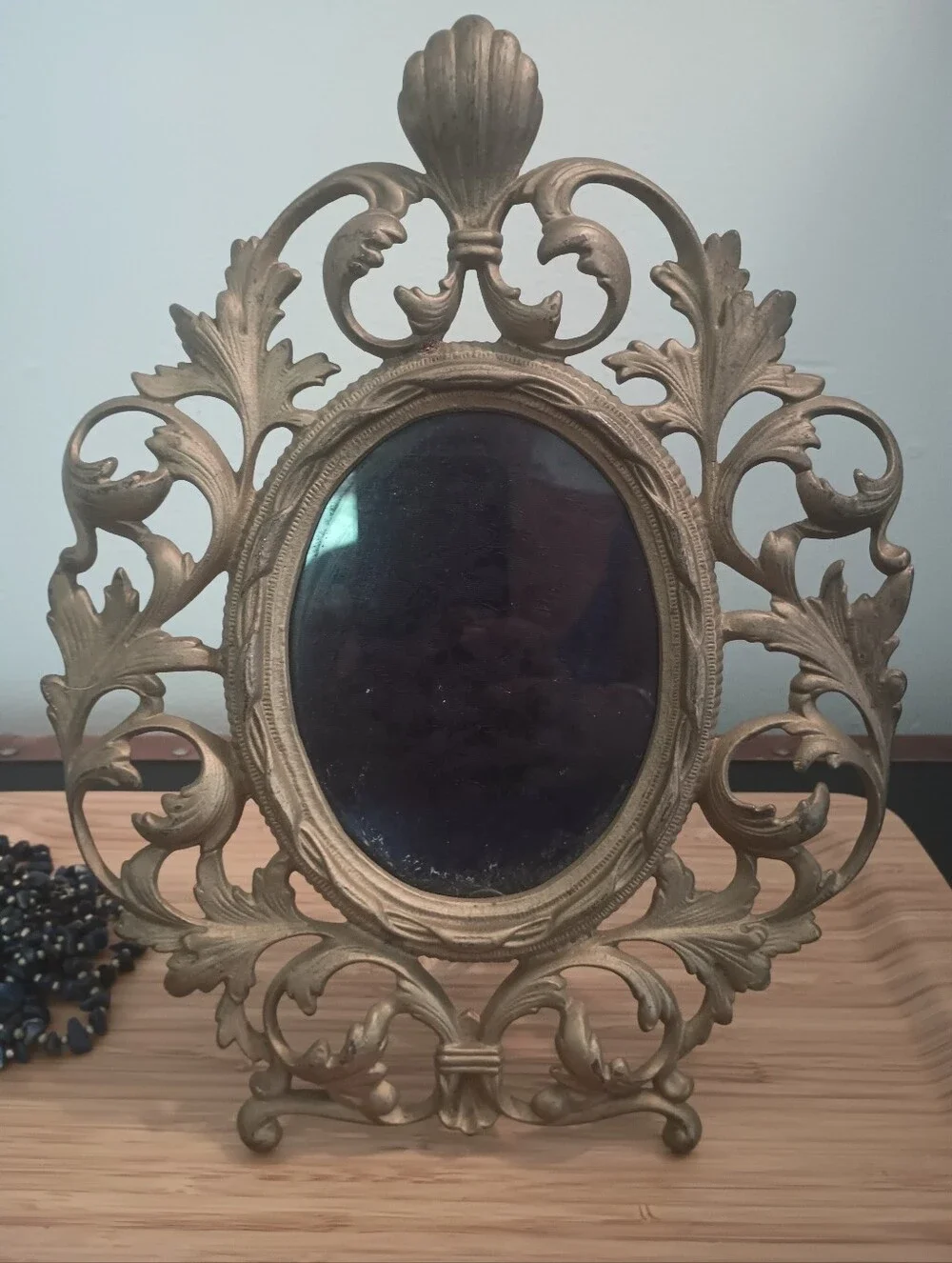 Victorian/Baroque Style Cast Iron Gold Vanity Frame/ Mirror/Jewelry Display.